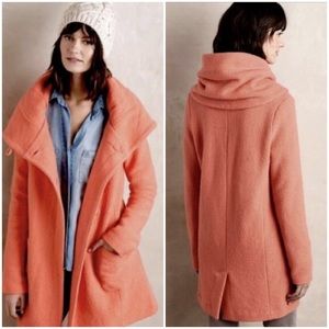 Anthropologie coral boiled wool hooded coat